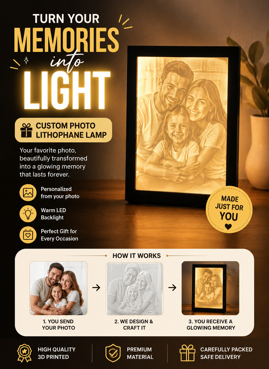 Custom Photo Lithophane | Personalized 3D Printed Photo Gift