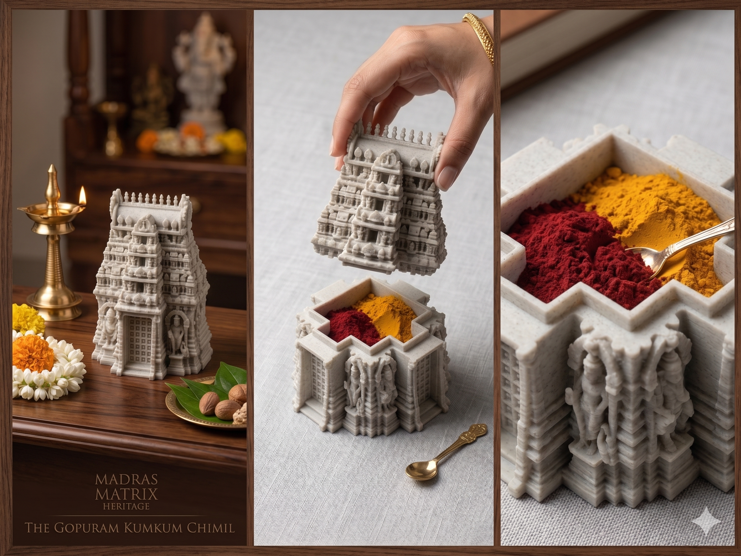 The Heritage Gopuram Kumkum Chimil | 3D Printed Pooja Decor & Sindoor Box
